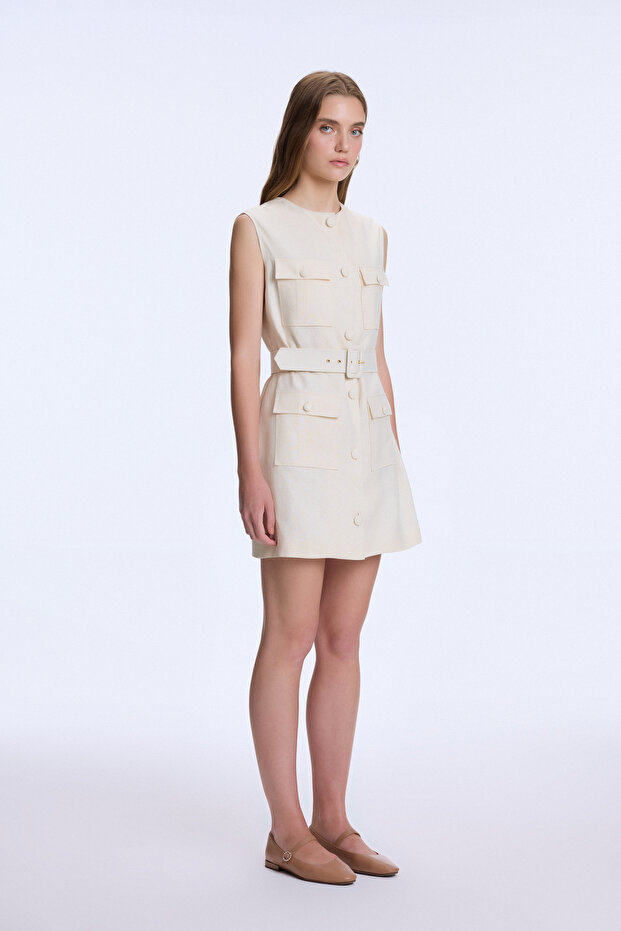 Cepli Keten Elbise - 3