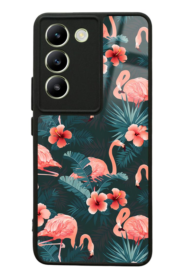 Vivo V30 Lite Flamingo Leaf Design Glossy Phone Case