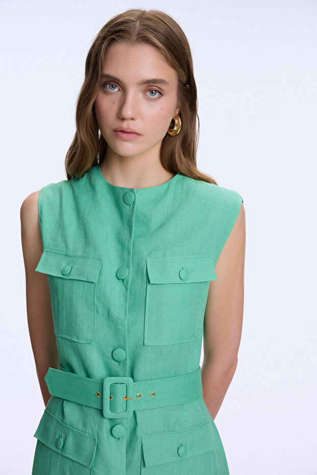 Cepli Keten Elbise - 2