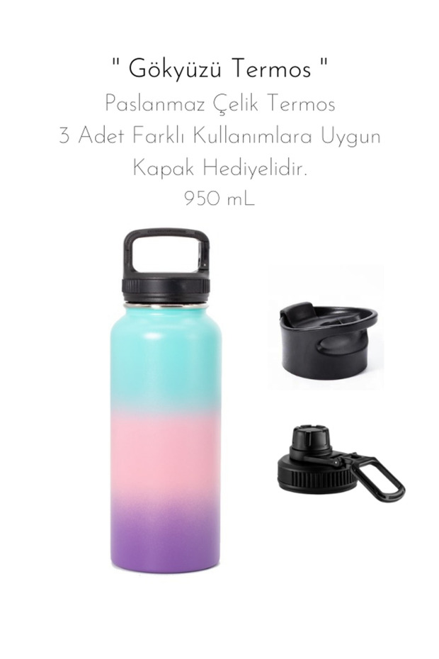 Sky - Vacuum Stainless Steel Coffee Beverage Thermos - 3 Lids Are Gifts - 950 ml