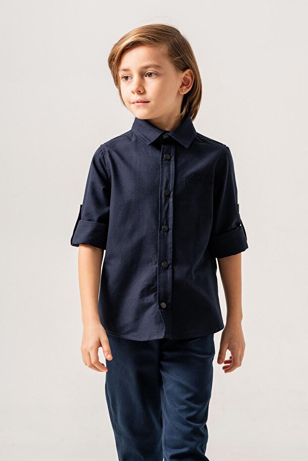 Foldable Long Sleeve Basic Boy's Shirt - 1