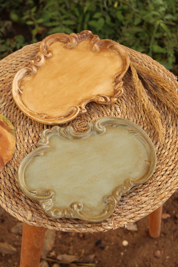 Vıvasto Dekoratif 2'li BOHEM Eskitme Sunumluk Seti,Dekoratif Takı Tabağı,Tütsülük,Mumluk100%Taş Tozu - 1