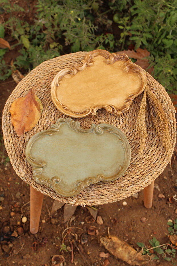 Vıvasto Dekoratif 2'li BOHEM Eskitme Sunumluk Seti,Dekoratif Takı Tabağı,Tütsülük,Mumluk100%Taş Tozu - 2