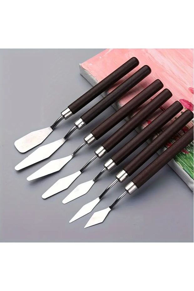 Spatula Set - Acrylic, Oil Paint, Cake Decoration, Cake Shaping 7-Piece Wooden Handle