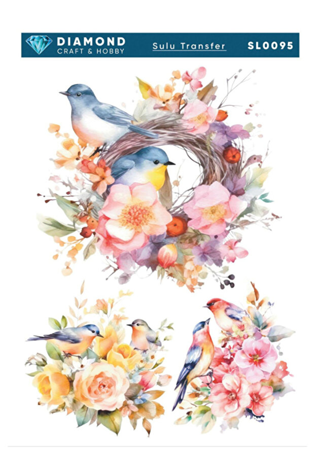 Diamond Water Transfer Paper Sl0095 25X35Cm - Bird and Flower