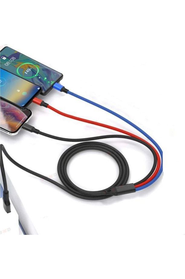 3 In 1 Çoklu 2 Amper Type-c Micro Lightning 120 Cm Örgülü Hızlı Şarj Ve Data Kablosu - 6