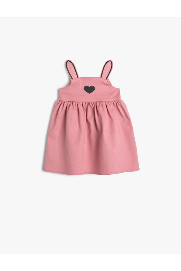 Salopet Dress with Ear Applique Heart Embroidered Cotton