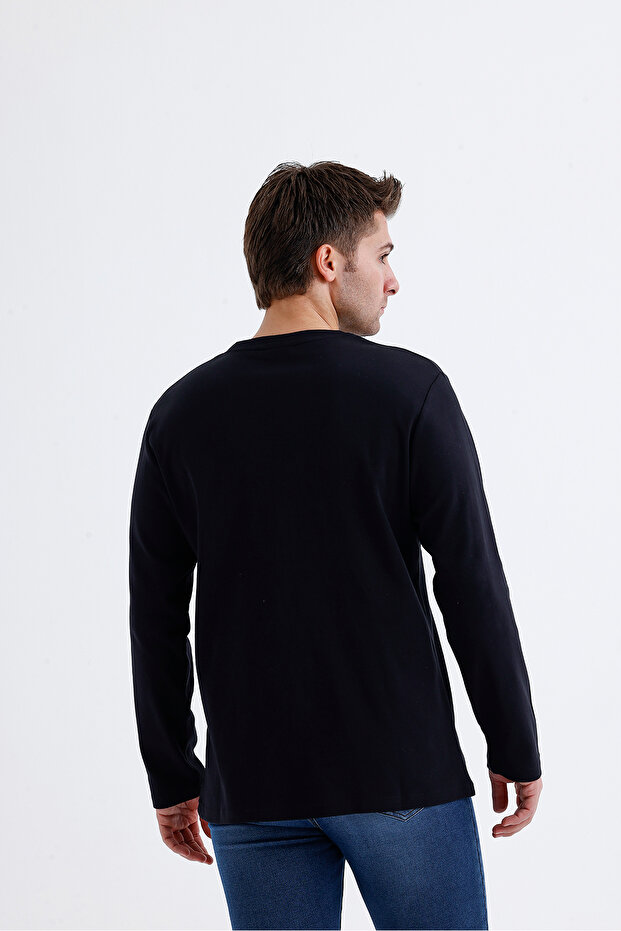 Sıfır Yaka Basic Uzun Kol T-Shirt - 5