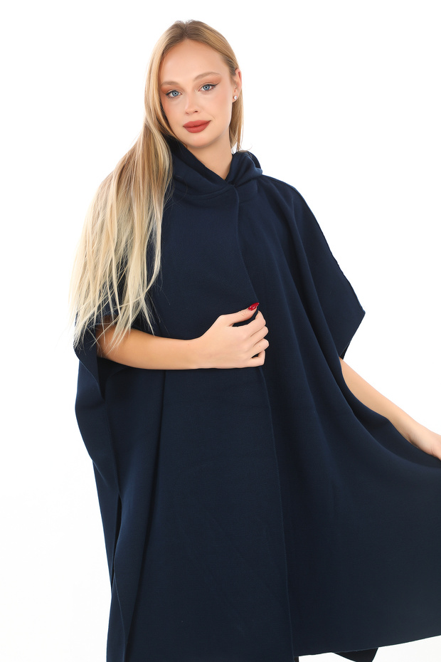 triko kapşonlu panço - 5