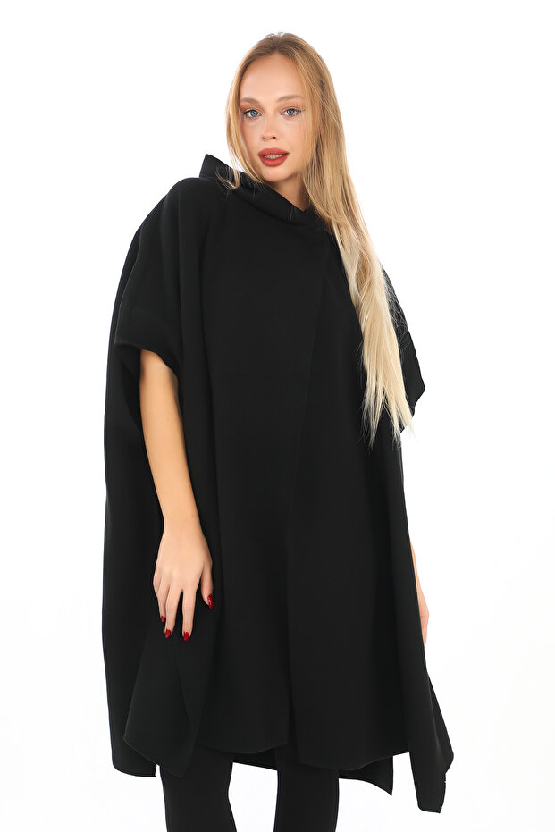 triko kapşonlu panço - 2