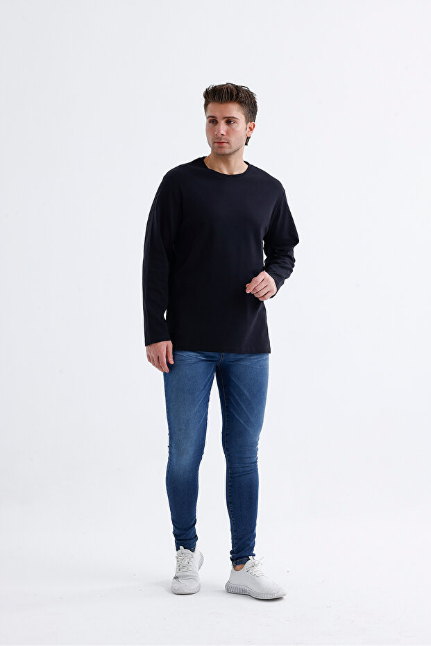 Sıfır Yaka Basic Uzun Kol T-Shirt - 8