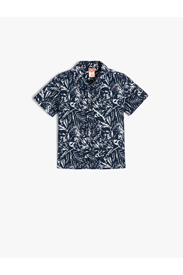 Shirt Short Sleeve Pocket Detailed Floral Patterned Cotton