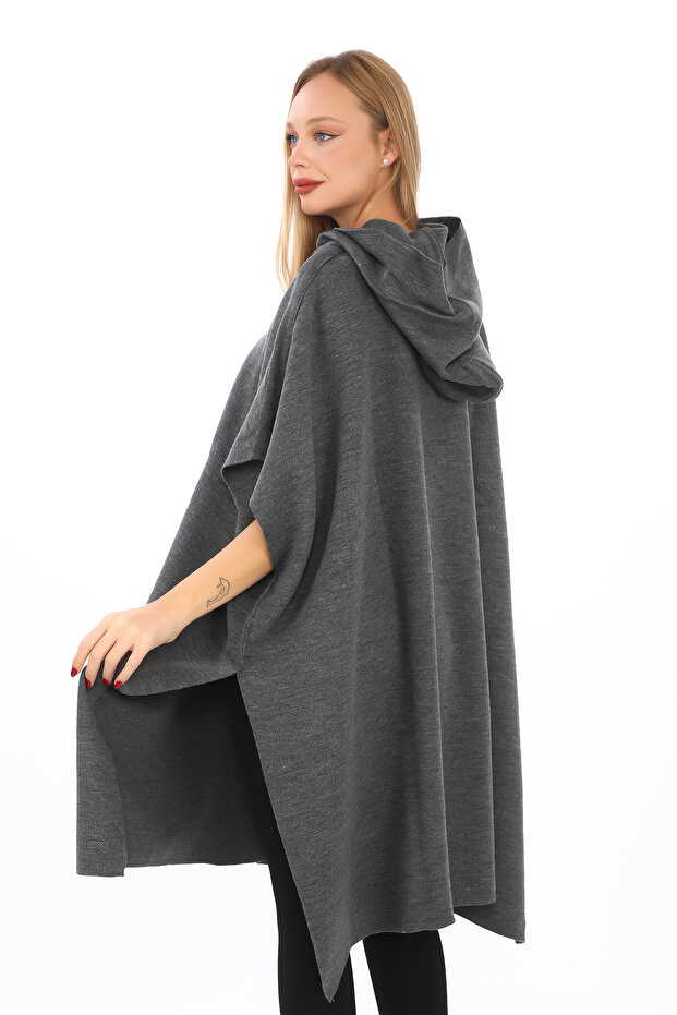 triko kapşonlu panço - 5