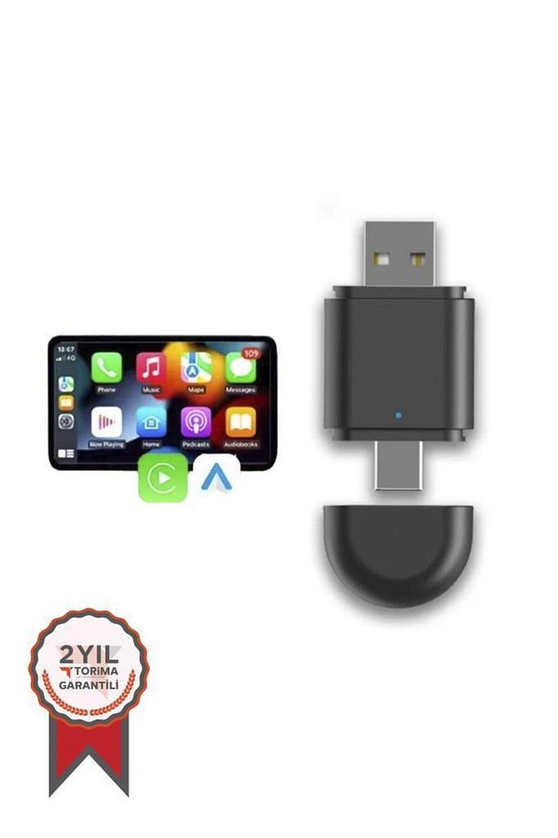 TORİMA TAB06 Mini 2in1 Kablosuz Carplay Usb ve Type-c Uyumlu Araç Multimedya Dönüştürücü Adaptörü - 1