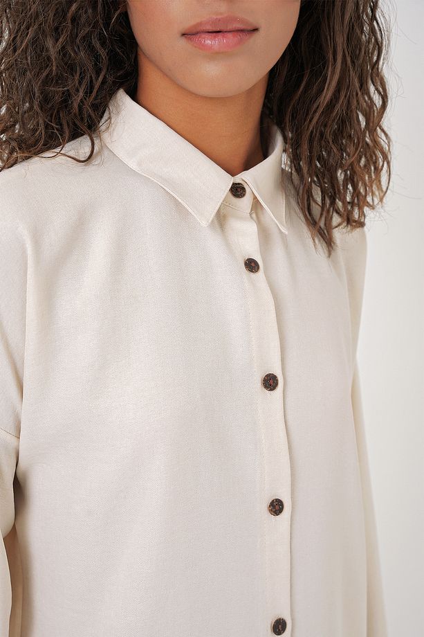 Kadın Ekru Oversize Keten Alt Üst Takım 6622 - 5