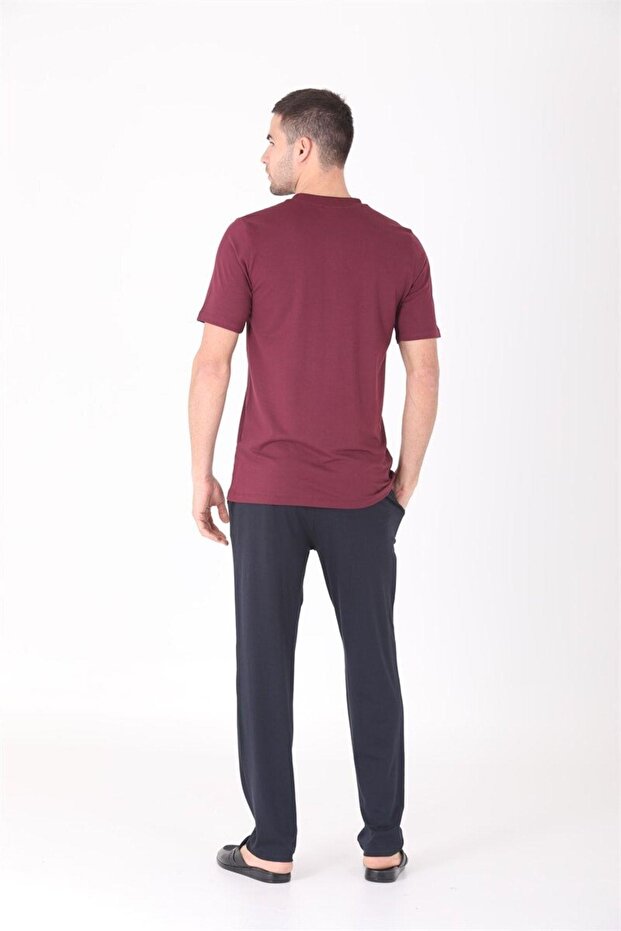 Men's Fashion Cotton 4-Piece Pajama Set Burgundy