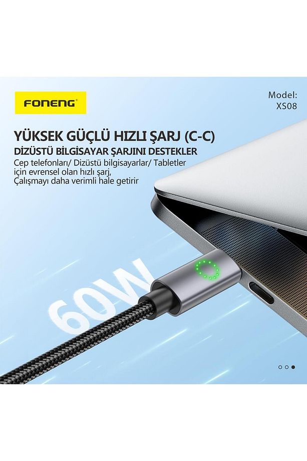 çağur XS08 27W Led Işıklı PD Type-c to Lightning Şarj Data Kablosu İp Örgülü 1,2 YENİ 110 - 4