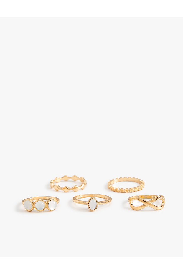 Stone Detailed 5-Piece Ring Set