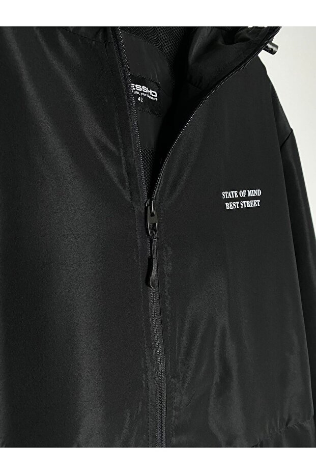 Model Black Printed Raincoat - 6