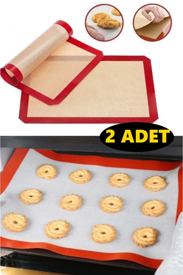 2 Adet 30x40 Fırınlanabilir Yıkanabilir Kendinden Yağlı Silikon Pişirme Ve Hamur Açma Matı Silpatı - 1