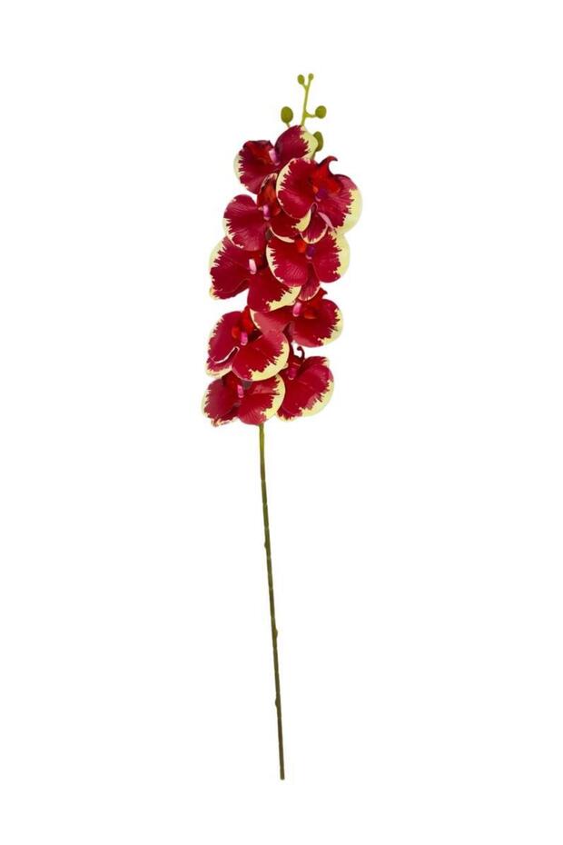 Yapay Çiçek Kırmızı Krem Islak Orkide Gerçeksi Doku Uzun Dal 90 cm - 5