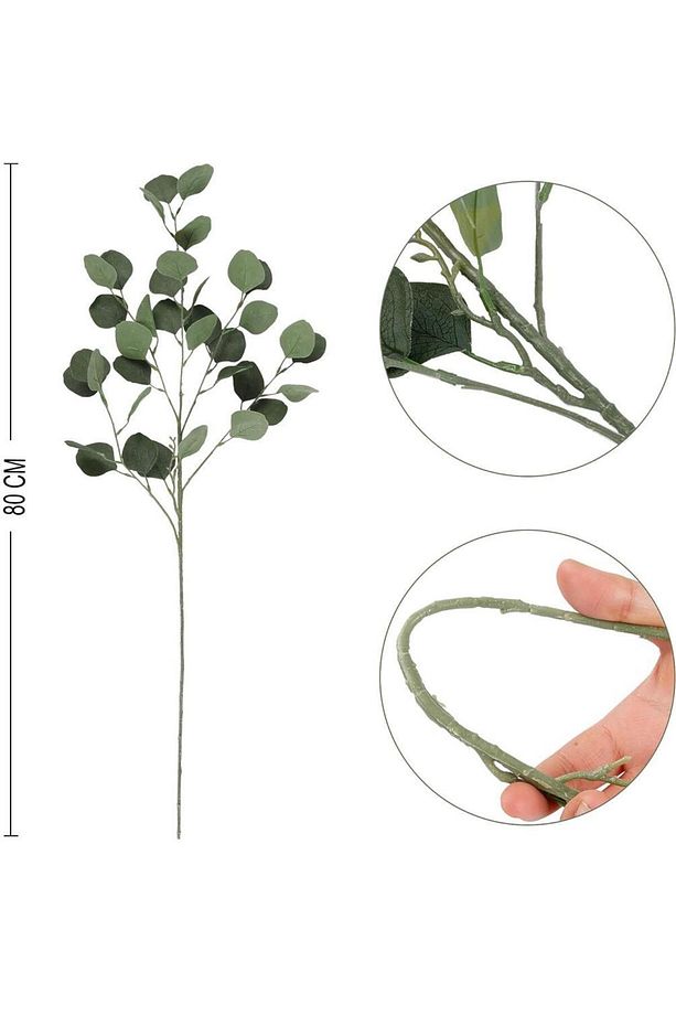 Yapay Çiçek Yeşil Okaliptus Tek Dal Kumaş Yapraklı Uzun Dal 80cm Eucalyptus - 4