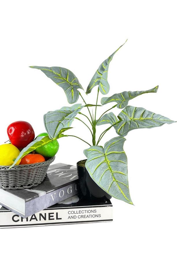 Yapay Çiçek Fil Kulağı Açık Yeşil Islak Doku Salon Bitkisi Siyah Saksıda 40cm 9 Yapraklı - 6