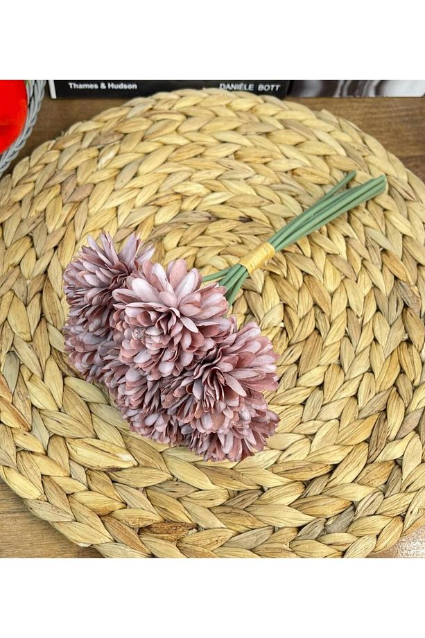 Yapay Çiçek Krizantem Kartopu Pastel Mor Renk 7 Ayrı Tek Dal Demet - 2