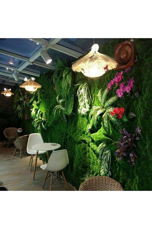 Yapay Çiçek Duvar Kaplama Yosun Paneli 1M2 100*100CM Moss Dik Duvar Uygulama - 6