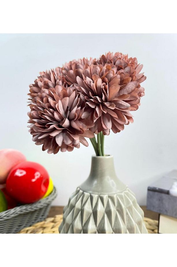 Yapay Çiçek Krizantem Kartopu Pastel Mor Renk 7 Ayrı Tek Dal Demet - 1