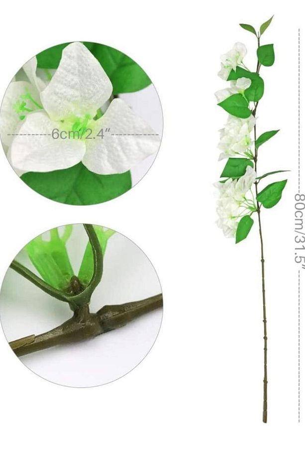Yapay Çiçek 3Dal Begonvil Çiçeği Beyaz 80cm Tek Dal Bodrum Çiçeği Sarkan Çiçek - 8