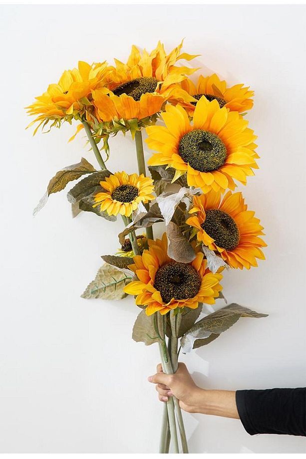 Yapay Çiçek Ayçiçeği Sarı Sunflower Dekoratif Çiçek 90cm Dev Ay Çiçeği 3 Kafalı - 5