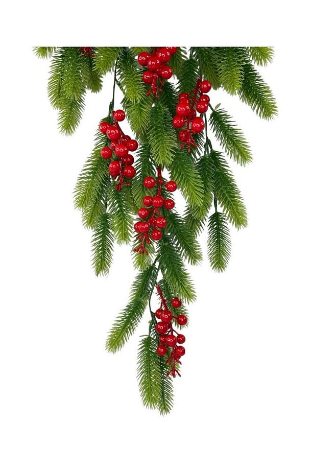 Yapay Çiçek Sarkan Kokina Çam Yapraklı Yılbaşı Çiçeği Red Berry 70*30cm - 2