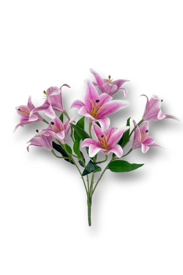 Yapay Çiçek Islak Lilyum Açık Lila Renk 9 Çiçekli 55cm Gerçeksi Doku A Kalite - 1