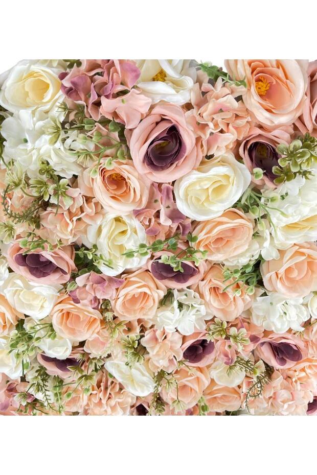 Yapay Çiçek Dekoratif Gül Paneli Şampanya Krem Renkleri Dik Duvar Kaplama Gül Duvarı 55x55 - 2