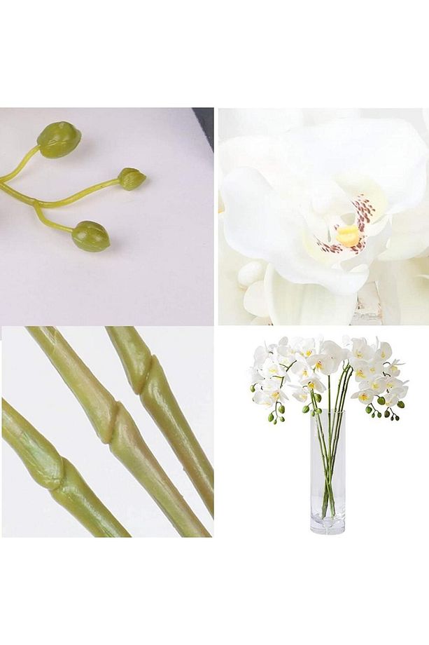 3lü Set Yapay Çiçek Islak Orkide Ve 2 Adet Orkide Yaprağı Gerçeksi Doku Uzun Dal 90cm - 2