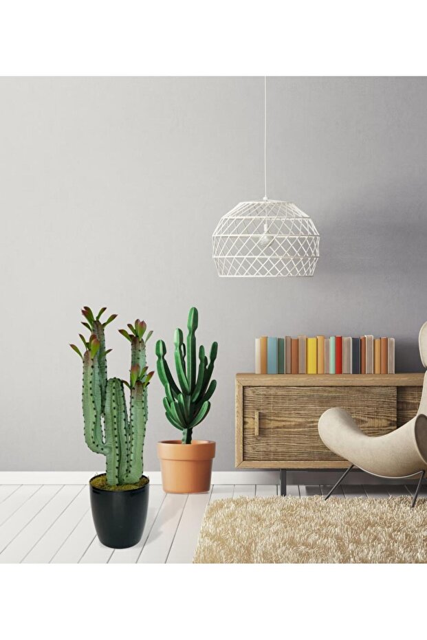 Yapay Çiçek Kaktüs Ağacı 4kollu Kızıl Yapraklı 70*22cm 4027 - 7