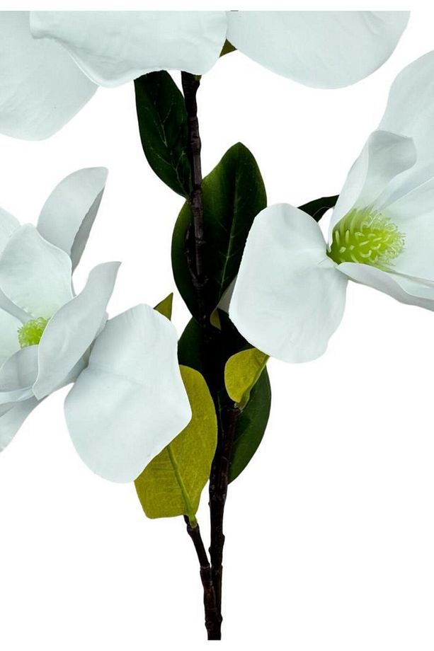 Yapay Çiçek Süt Beyaz Manolya Islak Doku 3 Kafalı Uzun Dal Çiçek Flowers 95cm - 4