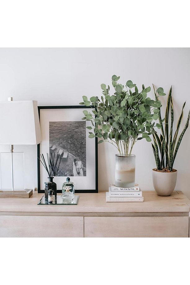 Yapay Çiçek Yeşil Okaliptus Tek Dal Kumaş Yapraklı Uzun Dal 80cm Eucalyptus - 6