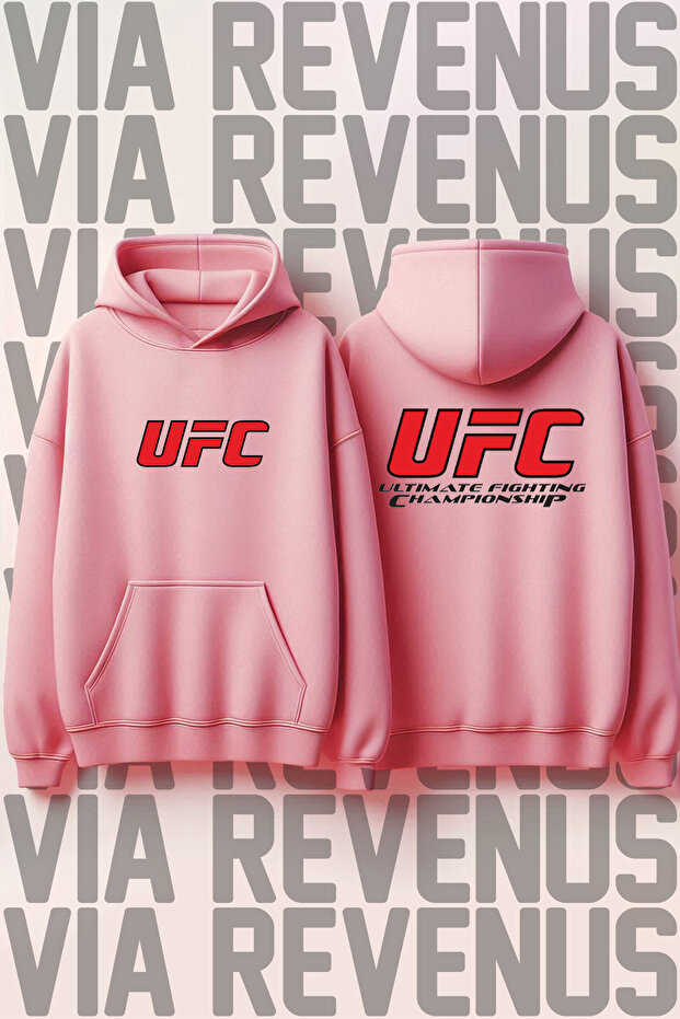 UFC - سويت شيرت بقلنسوة مطبوع من الأمام والخلف من بطولة Ultimate Fighting Championship