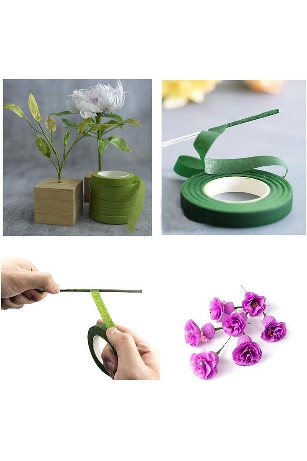 3lü Set Çiçekçi Bandı Yeşil Renk Yapay Çiçek Latex Köpük Çiçek Sapı Sarma Yeşil Bant 30metre - 6