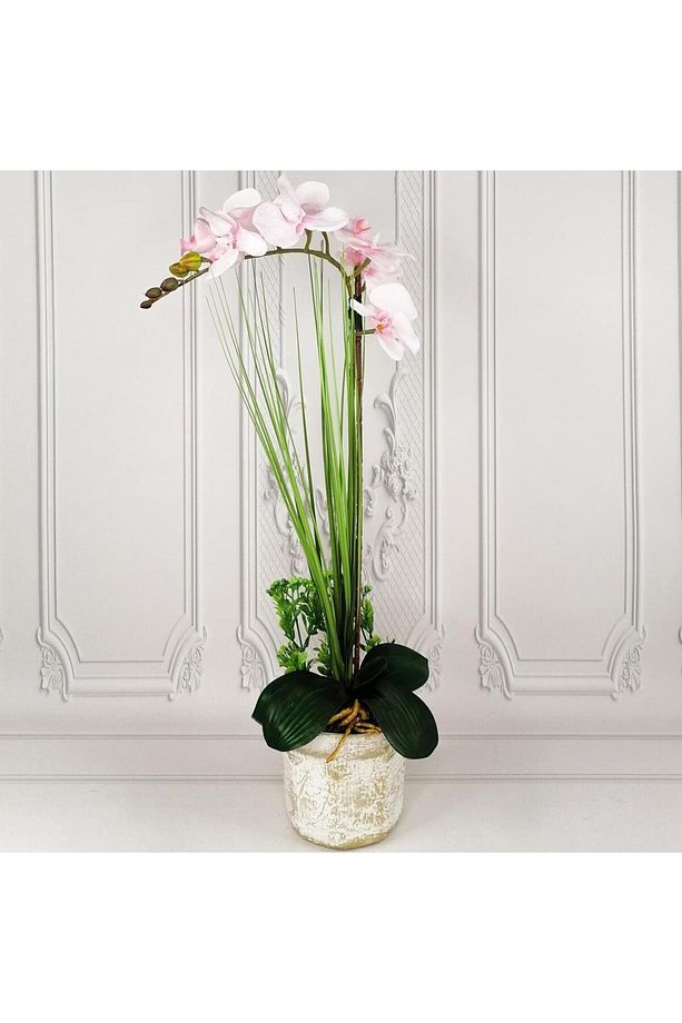 Yapay Çiçek Açık Pembe Orkide Seramik Saksıda Tekli Orkide 60cm - 1