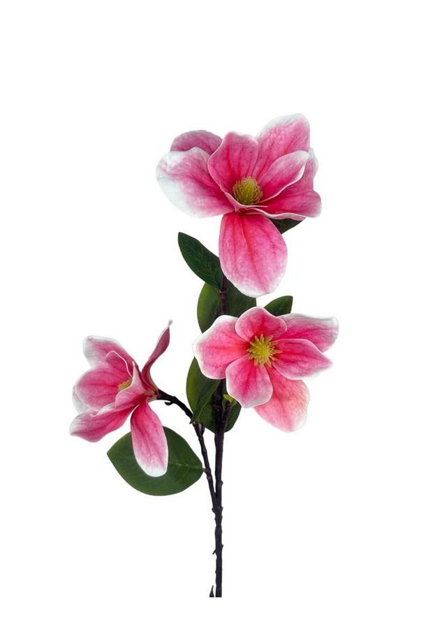 Yapay Çiçek Pembe Manolya Islak Doku 3 Kafalı Uzun Dal Çiçek Flowers 95cm - 3