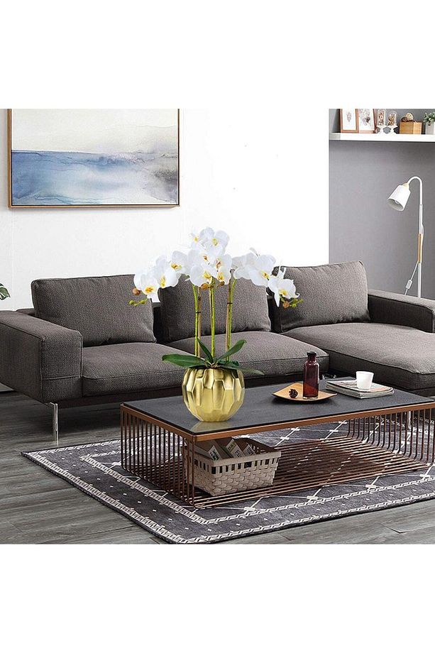 3lü Set Yapay Çiçek Islak Orkide Ve 2 Adet Orkide Yaprağı Gerçeksi Doku Uzun Dal 90cm - 7