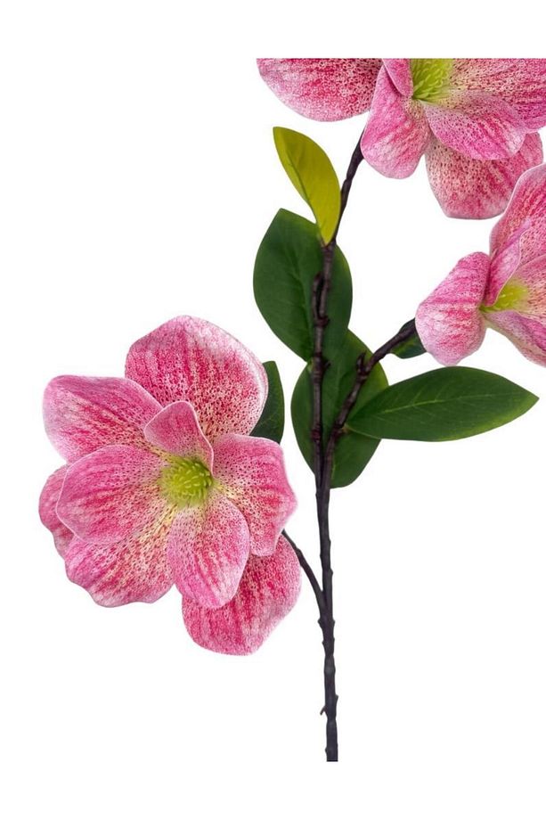 Yapay Çiçek Pembe Çilli Manolya Islak Doku 3 Kafalı Uzun Dal Çiçek Flowers 95cm - 5