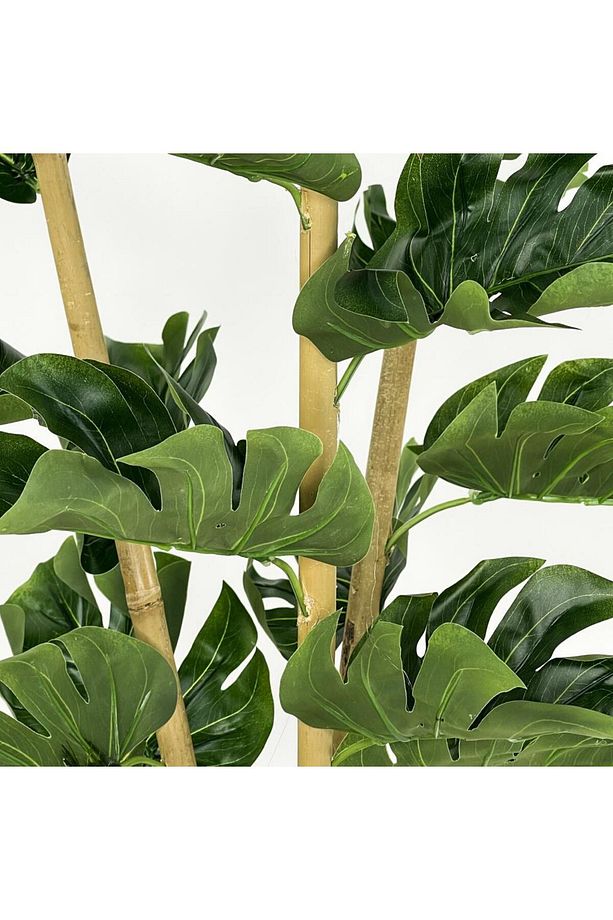 Yapay Çiçek Monstera Bambu Saplı Deve Tabanı Gümüş Saksılı Salon Çiçeği 18 Yaprak 80 Cm - 3