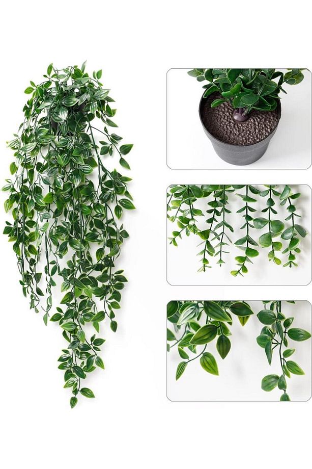 Yapay Çiçek 2li Set Saksıda Sarkan Limon Yaprağı Ve Okaliptus Şimşir Çiçeği - 7