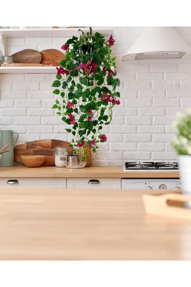 Yapay Çiçek Saksıda Fuşya Begonvil Çiçeği 9 Dallı 100cm Sarkan Çiçek - 8