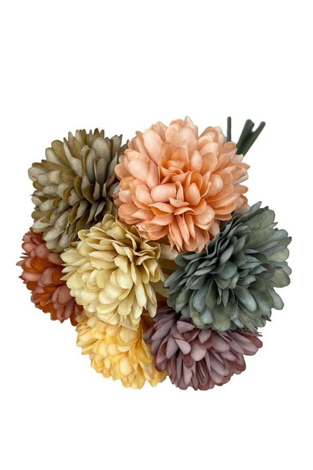 Yapay Çiçek Krizantem Kartopu Karışık Pastel Renkler 7 Ayrı Tek Dal Demet - 4
