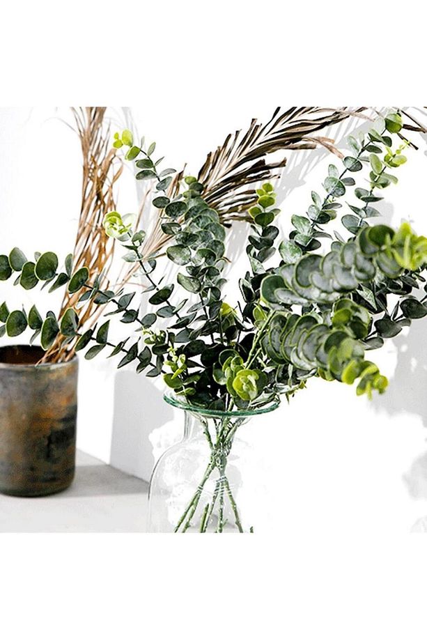 Yapay Çiçek Yeşil Okaliptus 3dallı Uzun Dal 76cm Eucalyptus - 5